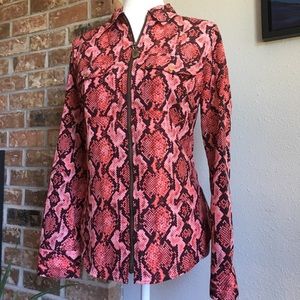 MICHAEL KORS zip snake skin print top.